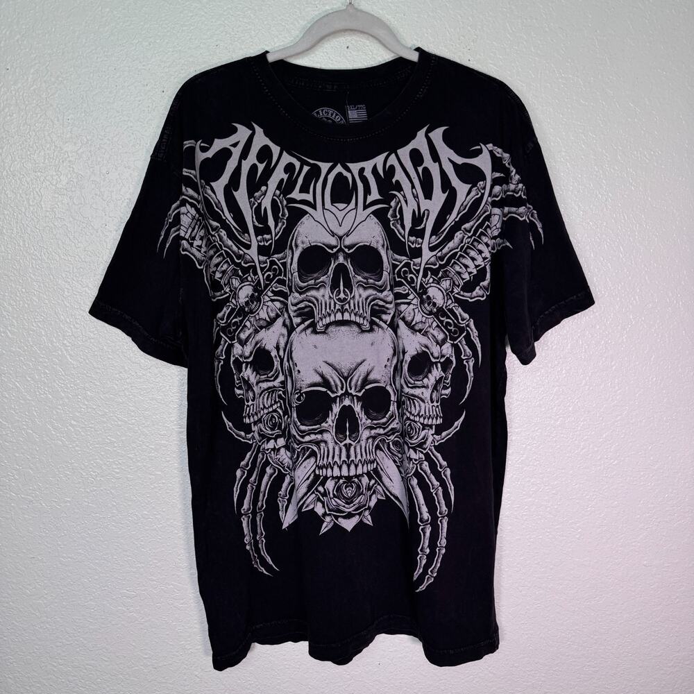 Affliction Shirt Mens 2XL Skull Graphic Legion Asunder Tee Y2K Grunge Punk NEW